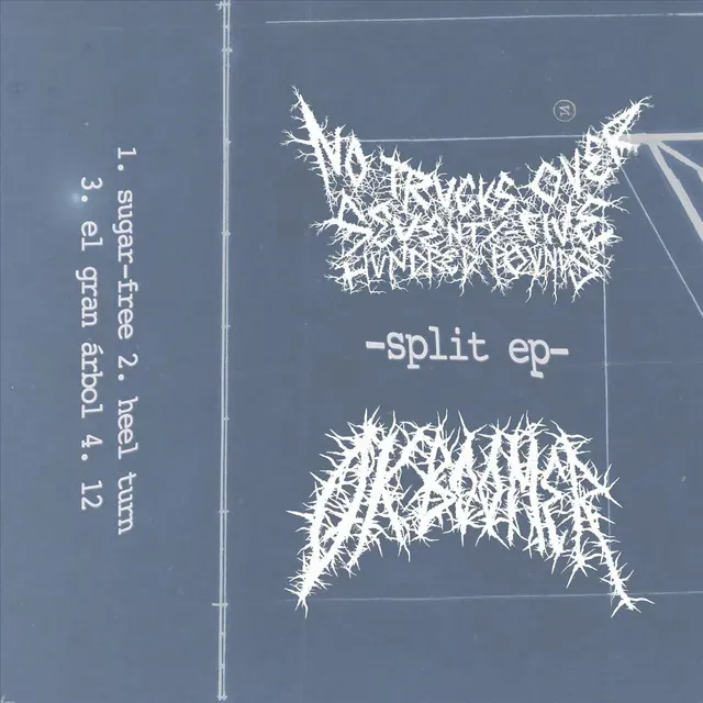 Portada del -split ep- de Ok Boomer y No Trucks Over Seventy-Five Hundred Pounds: casete con los logotipos de ambas bandas.
